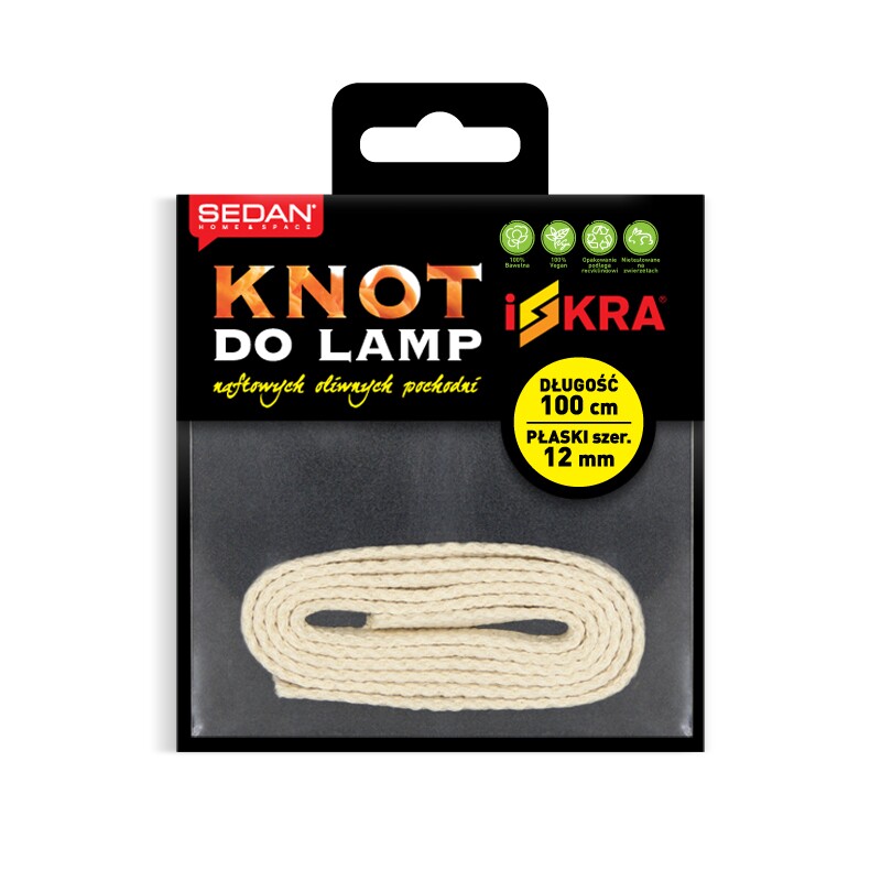 ISKRA Knot do lampy naftowej, oliwnej i pochodni, płaski 12 mm/100 cm - obrazek 1
