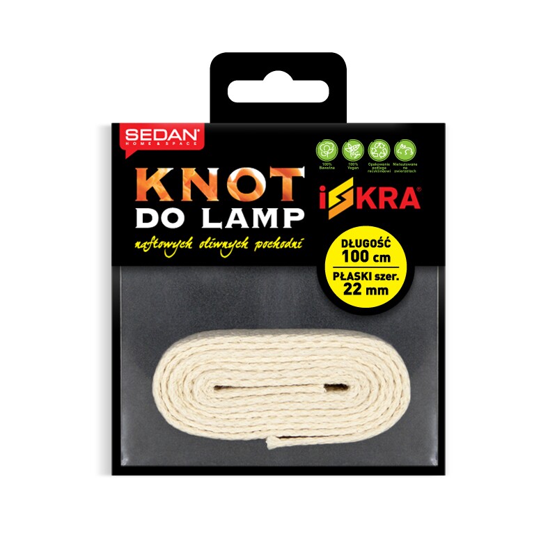 ISKRA Knot do lampy naftowej, oliwnej i pochodni, płaski 22 mm/100 cm - obrazek 1