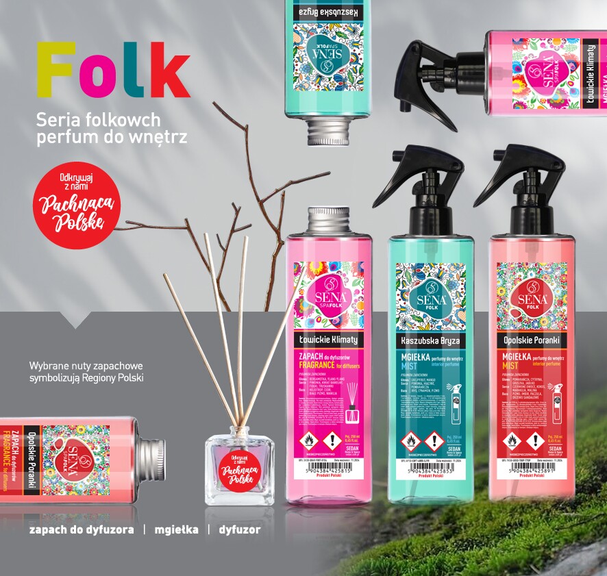 SEDAN_SENA FOLK_2022_perfumy do wnętrz_strona_a Pochłaniacze wilgoci, odświeżacze powietrza do lodówek i pomieszczeń, wkłady zapachowe