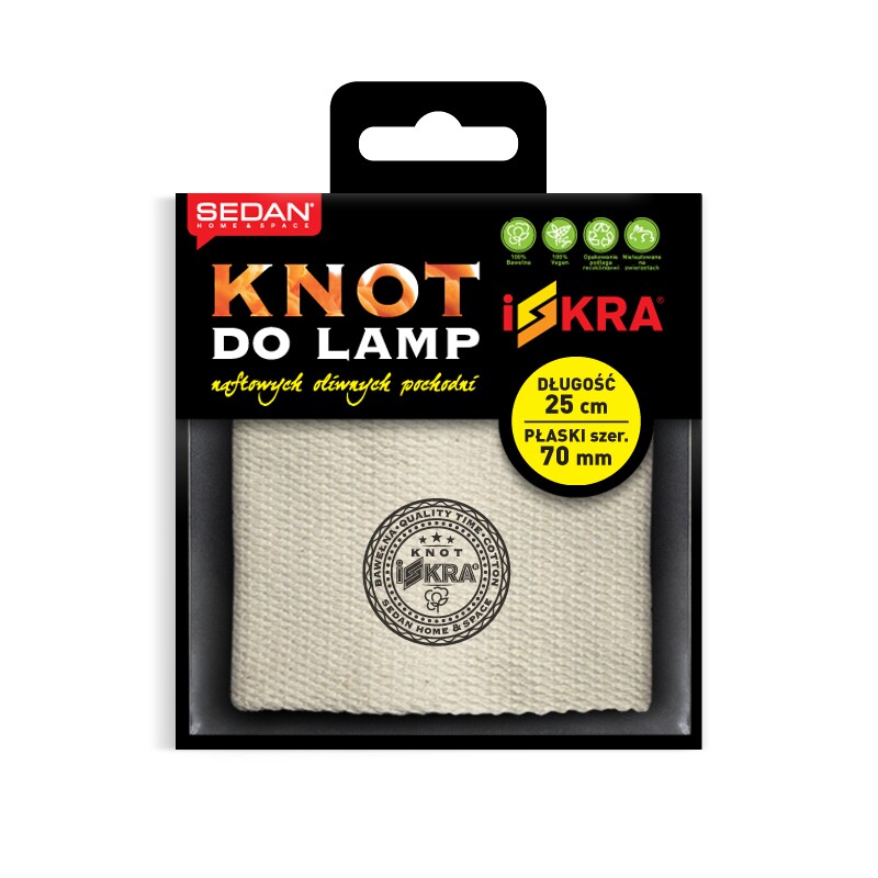 ISKRA Knot do lampy naftowej, oliwnej i pochodni, płaski 70mm/25 cm - obrazek 1